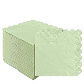 100 Pieces 2-Ply Sage Green Scalloped Napkins Folded 5 x 5 inch Disposable Cocktail Napkins Paper Napkins for Dinner Wedding Birthday Party Green Beverage Napkins
