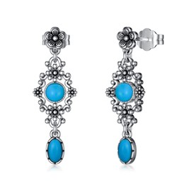 BETHZA Natural TurquoiseDenim Lapis Agate Drop Earrings for Women Sterling Silver Genuine Gemstone Dangle Earrings, Birthstone Earrings Elegant and Noble Jewelry Gifts for Birthday Christmas