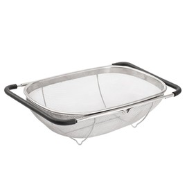 Premium Quality Over The Sink Stainless Steel Oval Colander, Expandable Rubber Grip Handles - Strain, Drain, Rinse Fruits, Vegetables