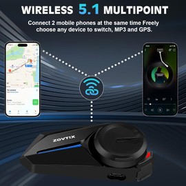 ZOVTIX Motorcycle Helmet Headset 2 Riders 500M Motorbike Helmets Communication System S2 Helmet Motorbike Intercom Headphones Speakers with DSP&CVC Noise Cancellation/HiFi Sound/IP67/Wake up Siri
