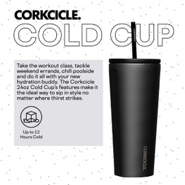 Corkcicle Cold Cup Insulated Tumbler with Lid and Straw, Ceramic Slate, 24 oz – Reusable Water Bottle Keeps Beverages Cold for 12hrs, Hot 5hrs – Cupholder Friendly Tumbler, Lid for Flexible Sipping