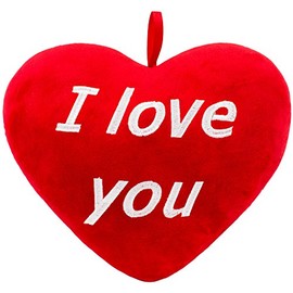 BRUBAKER Plush Cushion in Heart Shape – I Love You – Red 32 cm – Embroidered Heart Cushion