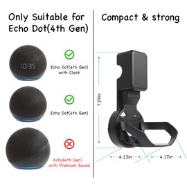 ZUOLACO Wall Mount Holder for Dot 4th/5th Generation, Outlet Hanger for Dot 45h/5th Gen, Smart Speaker Stand, Space-Saving Accessories, Built-in Cable Management Shelf(2 Pack,Black)