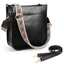 UTO Umhängetasche Damen Stylisch PU Leder Schultertasche Kunstleder Vielen Fächer Breiter Gurt Crossbody Bag mit Verstellbarer Schultergurt Schwarz