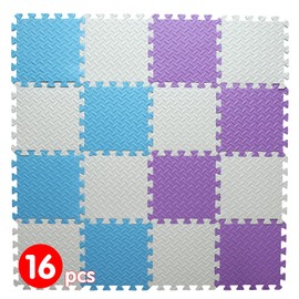 Tamiplay Play Mat for Babies 0-6 Months, Solid Colored Foam Baby Play Mat, Eva Non-Toxic Foam Puzzle Floor Mats, 0.4" Thick Square Kids Playmat丨47x47 Play Mat for Playpen (White/Purple/Light Blue)