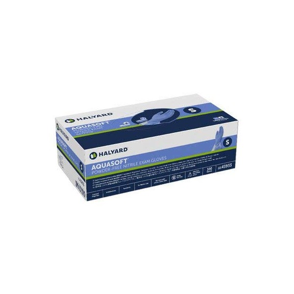 HALYARD AQUASOFT* Nitrile Exam Gloves, Powder-Free, 3.1 mil, Small, 43933