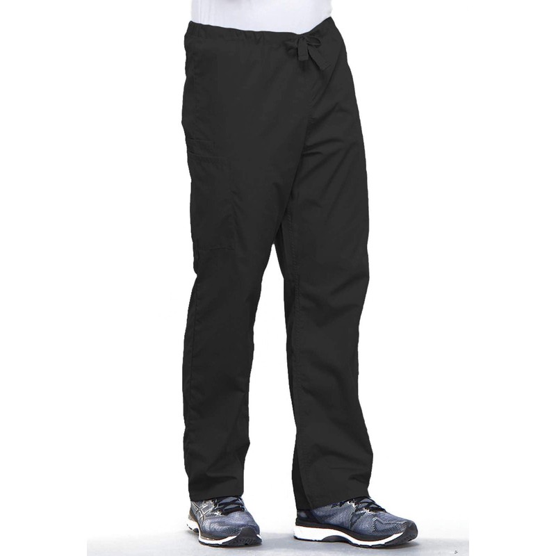 Cherokee Men's Drawstring Cargo Scrub Pant, Black, Medium