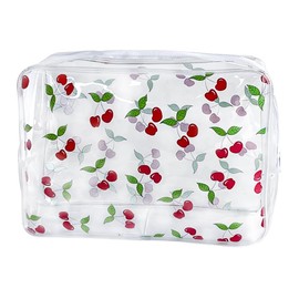 TotePrint 2PCS Red Cherry Transparent PVC Cosmetic Bag, Portable Waterproof Storage Bag for Girls' Cosmetics and Toiletries. (Cherry printing L-2pcs)