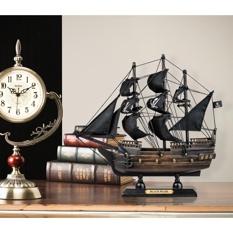 SAILINGSTORY Wooden Pirate Ship Model Black Pearl Sailing Ship Decor