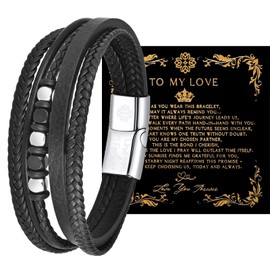 MOPOVO Gifts for Men Braided Leather Bracelets for Men 316 Stainless Steel Engraved with Love You Forever Jewelry Unique Valentine's Day, Birthday & Anniversary,Gifts for Son,Him, Husband, Boyfriend