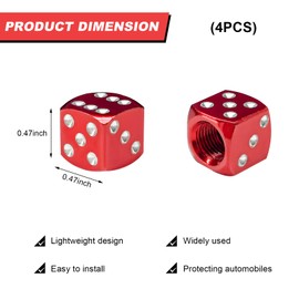 MUQIDA 4PCS Dice Style Tire Valve Stem Caps, Aluminum Dice Automotive Tire Air Valve Stem Covers, Airtight Tyre Dust Caps for Auto Bike SUV Trucks Motorcycles, Car Accessories (Red)