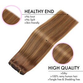 EINbeauty Clip-In Real Hair Extensions, 7 Pieces, 120 g, 40 cm, Straight Invisible Real Hair Extensions Clip-In Hair Extensions (16 Inches, 4/4/27#)