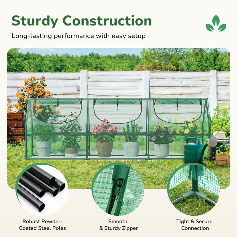 Greatbuddy Portable Mini Greenhouse, 3×3×9Ft, High-Density PE Plant Cover with