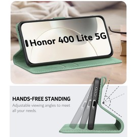 Leacckl for Honor 400 Lite 5G Case, Leather Wallet Case, Flip Case with Card Holder and Magnetic Buckle, Green