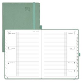 POPRUN Planner 2025-2026 (Medium 6.75''x 8.75''), Horizontal Weekly Notebook Jul.2025 - Jun.2026, Academic Appointment Book with Monthly Tabs, Leather Hardcover, Inner Pocket, 100 GSM - Midnight Green