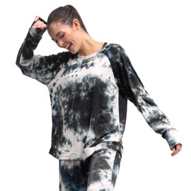Hello Mello Dyes The Limit Lounge Long Sleeve Pajama Top - Black, L/XL