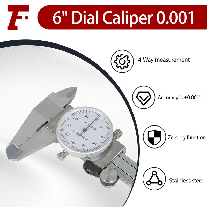 findmall 6" Dial Caliper 0.001 Stainless Steel Caliper Measuring Tool
