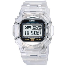 Gosasa Classic Square Face Unisex Mujer Hombre Digital Multifunción Al Aire última intervensión Reloj Casual Cuenta Regresiva 50M Impermeable Luz Led Reloj de pulsera, b blanco, Mediano, Digital