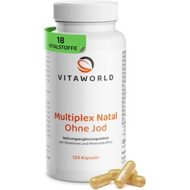 vitaworld Multivitamin Natal without Iodine, No Iodine and Without Vitamin K - Especially for the Needs of Pregnant Women with Iodine Intolerance, Vegan, 120 Capsules