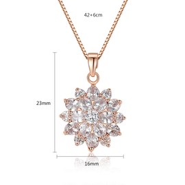 GOLDPAR 14K Rose Gold Flower Crystal Pendant Necklace, Dainty Snowflake Shape Natural Crystal, Fashionable Jewelry Gift for Her (P-1206)