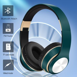 GREAT SAGE Wireless Over Ear Bluetooth Headphones, 20H Playtime, Hi-FI Audio, Deep Bass, with FM and MP3 Player for Travel, Home Office,Game,Chatting Black Color (Teal Green)