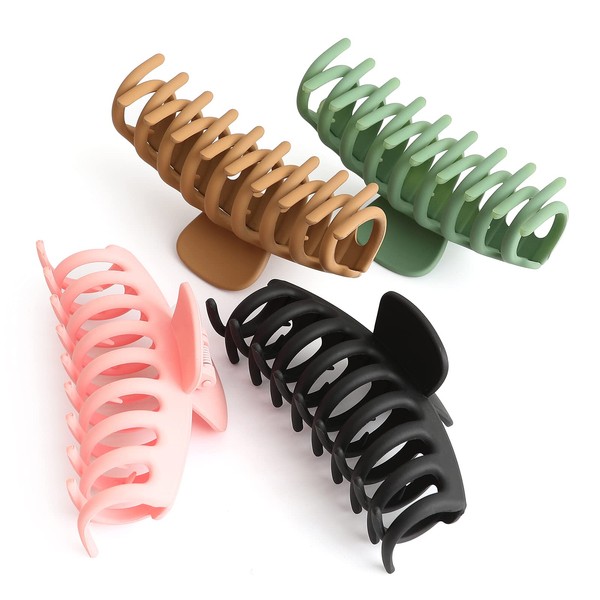 Hair Claw Clips, Large Big Nonslip Hair Clips, Strong Hold Matte Hair Clamps, Hair Jaw Clips for Women Girls Thick Thin Long Hair, 4.33inch 4 Pack 4 Colors