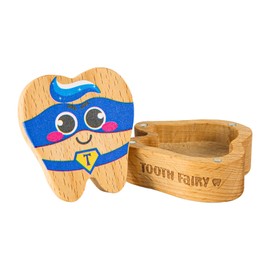 Tooth Fairy Box, Wooden Tooth Keepsake Box, Magnetic Tooth Holder, Cute First Tooth Storage Box, Tooth Shape, Birthday Souvenir Gift for Lost Teeth (Blue Eye Mask)