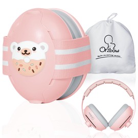 2-in-1 Baby Ear Protection for Babies Infant up to 48 Months, Baby Noise Cancelling Headphones with Cute Bear Design, Ear Muffs Noise Protection with Non-Slip Band for Airplane Travel Sleep, Pink