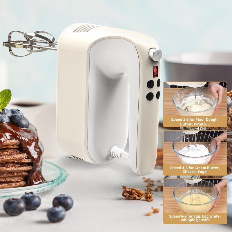 Yomelo 9-Speed Digital Hand Mixer Electric, 400W Powerful DC Motor,