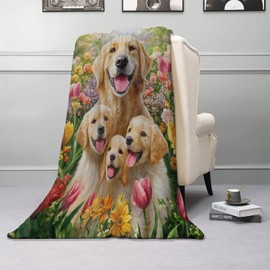 Kibue Cute Golden Retriever Dog Blanket - Soft & Cozy Warm Flannel Puppy Throw - Lightweight Plush Blankets for Travel, Sofa, Bedroom, Office - Gifts for Women Adults Kids - for All Seasons 80"×60"