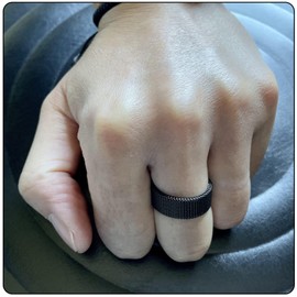 Fusamk Fashion 18K Gold Stainless Steel Mesh Band Ring (Black, 4)