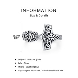 TwoAnts Thors Hammer Ring for Men 925 Sterling Silver Adjustable Celtic Open Rings Norse Viking Jewelry Gift for Women