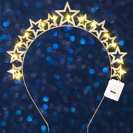 Light Up Star Headband Rhinestone LED Headbands Glow Party Hair Accessories for Women (Gold)