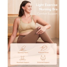 HOFISH Nursing Bras for Breastfeeding, Medium Support Nursing Sports Bra Wireless Comfort Maternity Bra Coffee XXL
