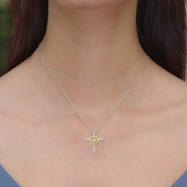 Vanjewnol Godmother Necklace, Godmother Gift, Godmother Gifts from Godchild, Silver Cross Necklace for Women with Gold Hollow Heart, N07A