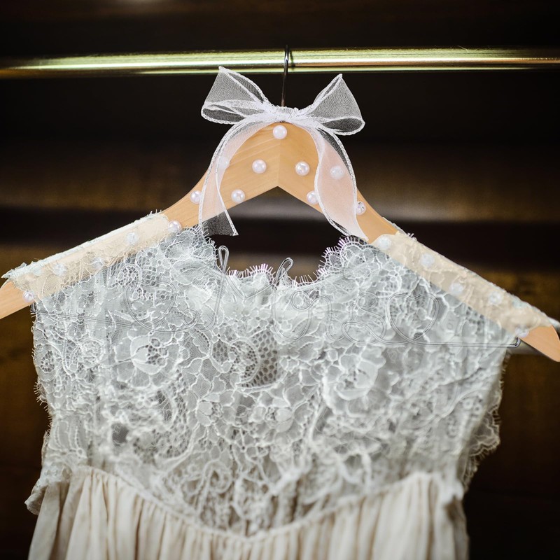 Honeydak Wood Bridal Hanger for Wedding Dress,Natural,Pearl