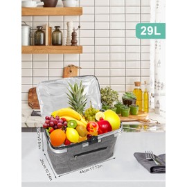 MEKOTRIN Large Picnic Basket, 29L Insulated Picnic Basket with Lid, Leak-Proof Folding Picnic Basket with Handle, Insulated Cooler Bag for Shopping Travel Camping Grocery(Gray, 17.7x10.2x9.8in)