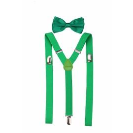 Men's Classic Solid Suspenders Matching Bow Tie Set Braces (Green)