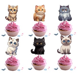 18pcs Cute Cat Cupcake Toppers for Boys Girls Pet Baby Shower Kitten Meow Party Supplies Favor Little Cat Themed Birthday Party Decorations