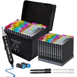 Banral Alcohol Markers Set, 136 Colors Dual Tip Alcohol Based Art Marker for Artists, Permanent Drawing Pens for Adult Coloring Sketching Illustration with Case and Holders