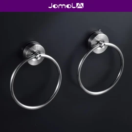 JOMOLA Stainless Steel Suction Cup Towel Ring Holder for Bathroom - Rustproof No Drill Wall Mount Towel Rack, Adjustable & Damage-Free Bathroom Accessories for Shower, Spa, Hotel, Brushed (2-Pack)