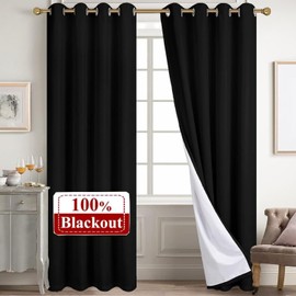 SMILETIME 100% Blackout Black 52 x 108 in Long Velvet Curtains with Grommet, Thermal Insulated Super Soft Privacy Noise Reducing Velvet Curtains for Living Room Bedroom, 2 Panels