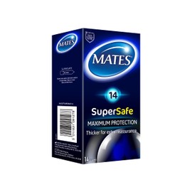 MATES SuperSafe Condoms Pack of 14 Extra Thickness for a Maximum Protection, Condoms for Men, Regular Size, Strong, Smooth, Straight Shape, Lubricated, 52mm Wide