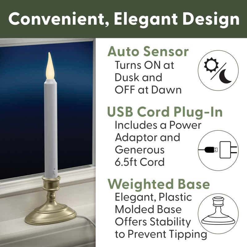 612 Vermont LED Electric Window Candles with Sensor Dusk to