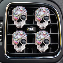 Bling 4 Pcs Crystal Skull Car Air Fresheners/ Car Diffuser Vent Clip Rhinestone Diamond Car Decoration Cute Car Interior Decor Bling Car Accessories for Women