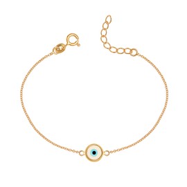 Charmsy 925 Sterling Silver 14K Gold Plated Protection Jewelry Lightweight Round Turkish Evil Eye Bracelet for Women Teen 7.5 Inches