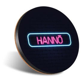 1 x Round Jumbo Size Coaster 12cm Neon Sign Design HannÅ City Japan Cork Backed MDF Glossy Tea Coffee Accessory #351373