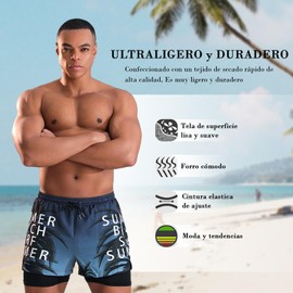 Cloeey Future Traje de Baño Hombre Natacion para Playa Short Bañador, Rápido Secado Short Bermudas Cómodos Transpirables, Adultos Casual Hawaiano, Banda Elástico Ajustable, Bolsillos (X-Grande, Azul)