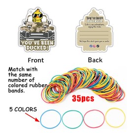 You've Been Ducked, Cute Duck Tags Ducking Game Card, 35 Pack 3 x 2.4inch with Round Hole and Rubber Bands, Duck Design and SUV Car (Yellow Camouflage Design)