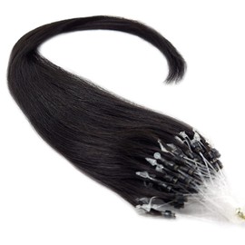 100 Strands Indian Remy 22" Long Easy Micro Loop Ring Beads I Tip Human Hair Extensions Color #1 Black 0.8g Each